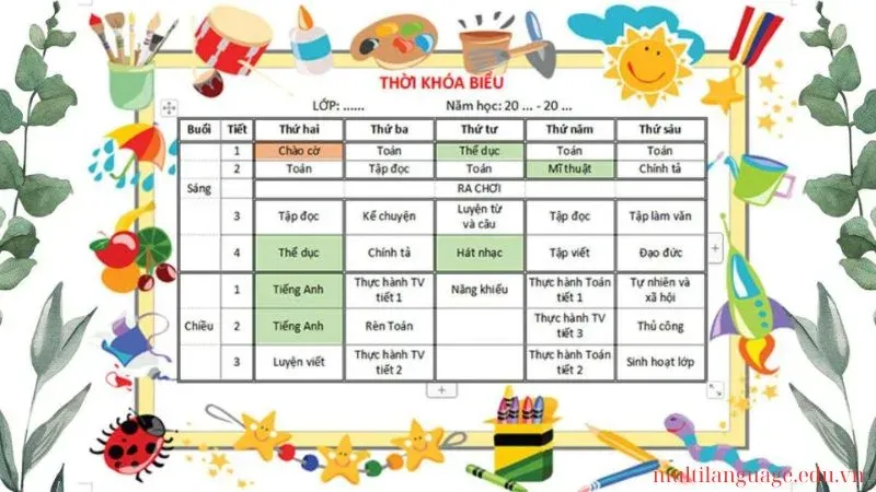 trang trí thời khóa biểu 7