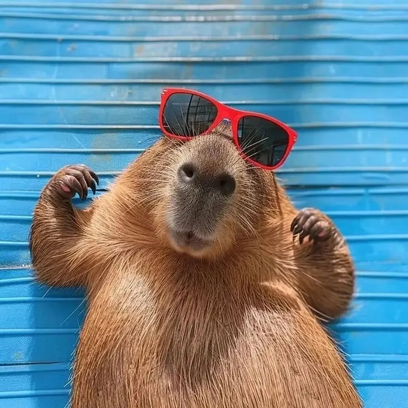 Capybara eating watermelon meme đáng yêu với capybara ăn dưa hấu trong tình huống vui nhộn.