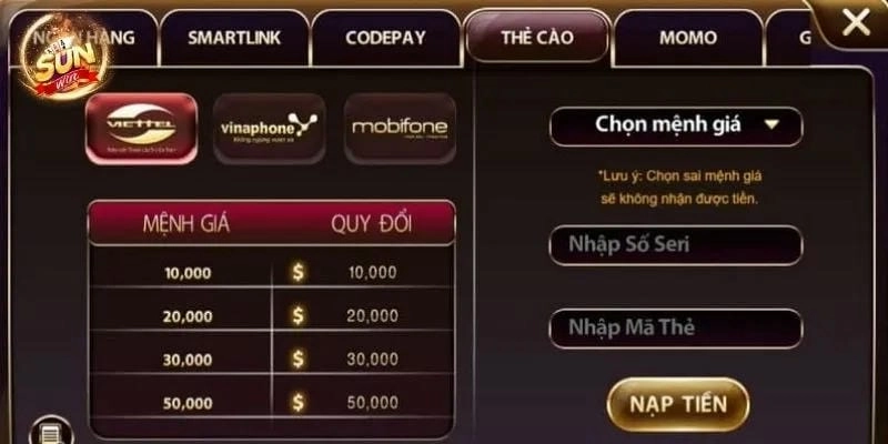  Tránh lỗi giao dịch khi nạp tiền Sunwin qua cổng game Sunwin.