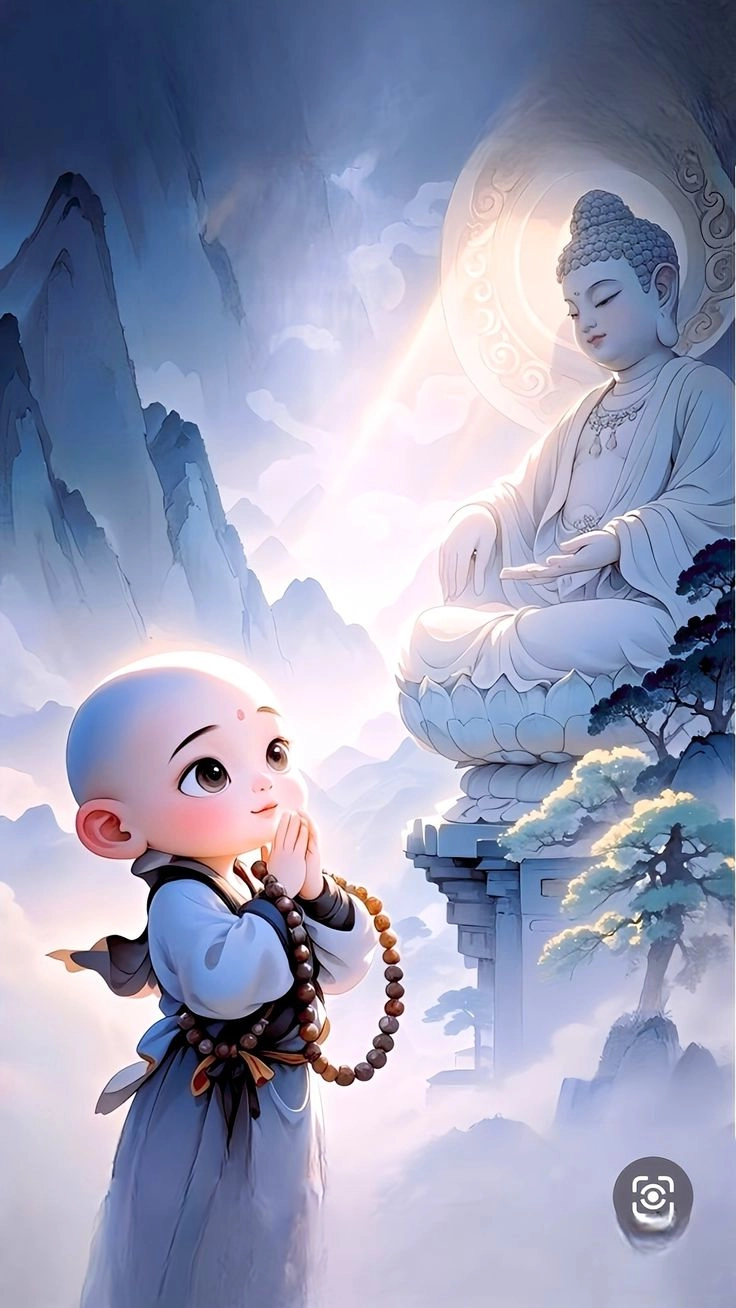 Thư giãn cùng hình ảnh chú tiểu niệm phật trong không gian tĩnh lặng