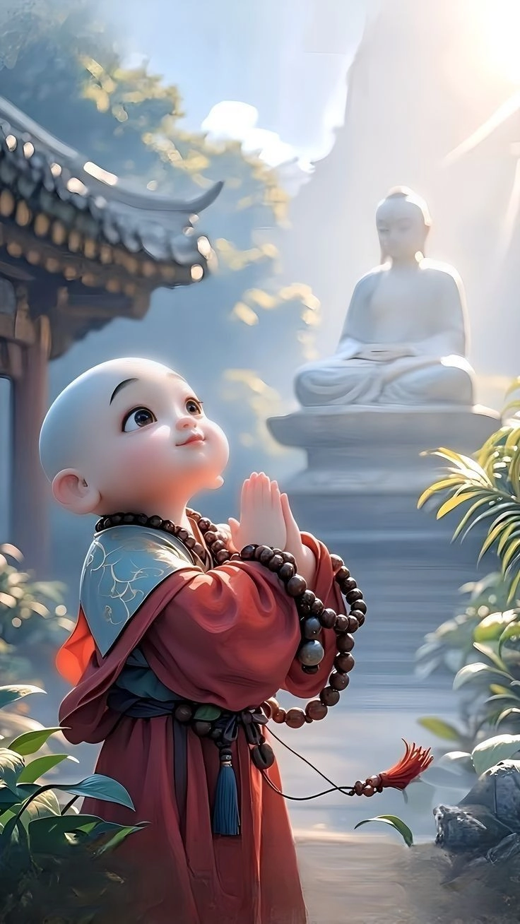 Chiêm ngưỡng hình chú tiểu niệm phật trong không gian yên bình