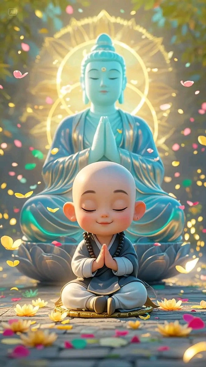 Ngắm nhìn hình chú tiểu lạy phật mang lại cảm giác an lành