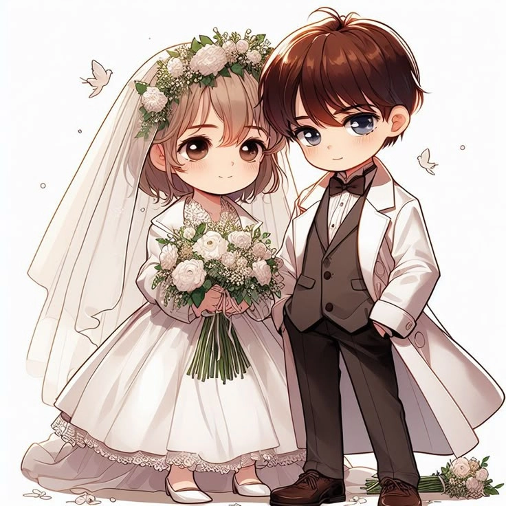 Tổng hợp hình vẽ chibi cô dâu chú rể tinh tế