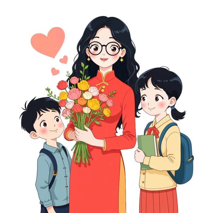 Dễ thương với phong cách hình ảnh cô giáo mặc áo dài chibi