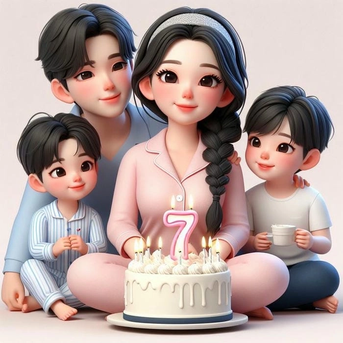 Khung cảnh hiện đại qua ảnh gia đình 4 người 3d