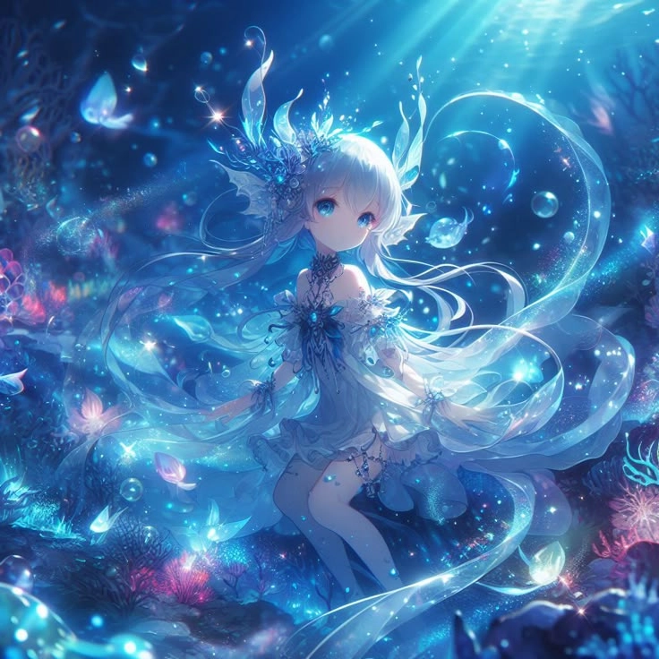 Ngắm nhìn bộ hình ảnh anime nữ màu xanh dương tuyệt đẹp