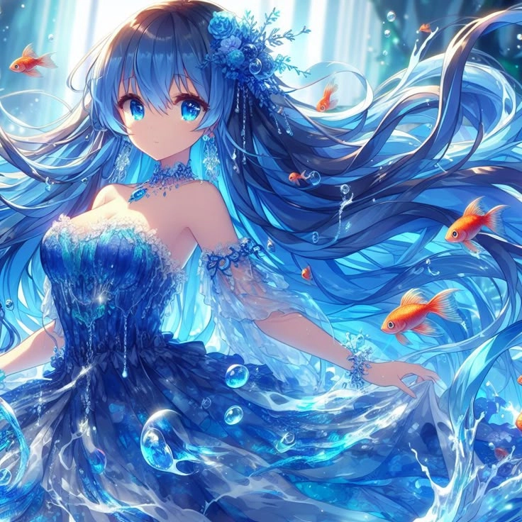 Chiêm ngưỡng ảnh anime nữ tóc xanh dương lãng mạn dịu dàng