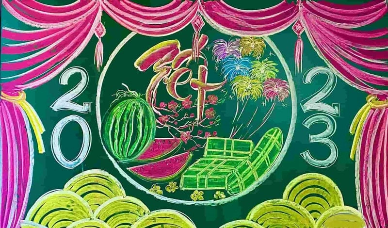 Bảng trang trí tết đơn giản sáng tạo