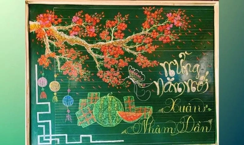 Sáng tạo trang trí bảng chủ đề tết và mùa xuân