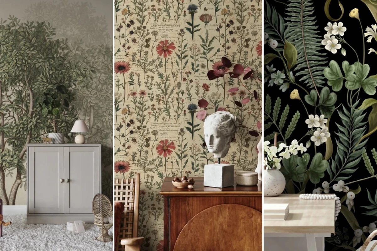 Elevating your workspace with vintage botanical print wallpaper for home office