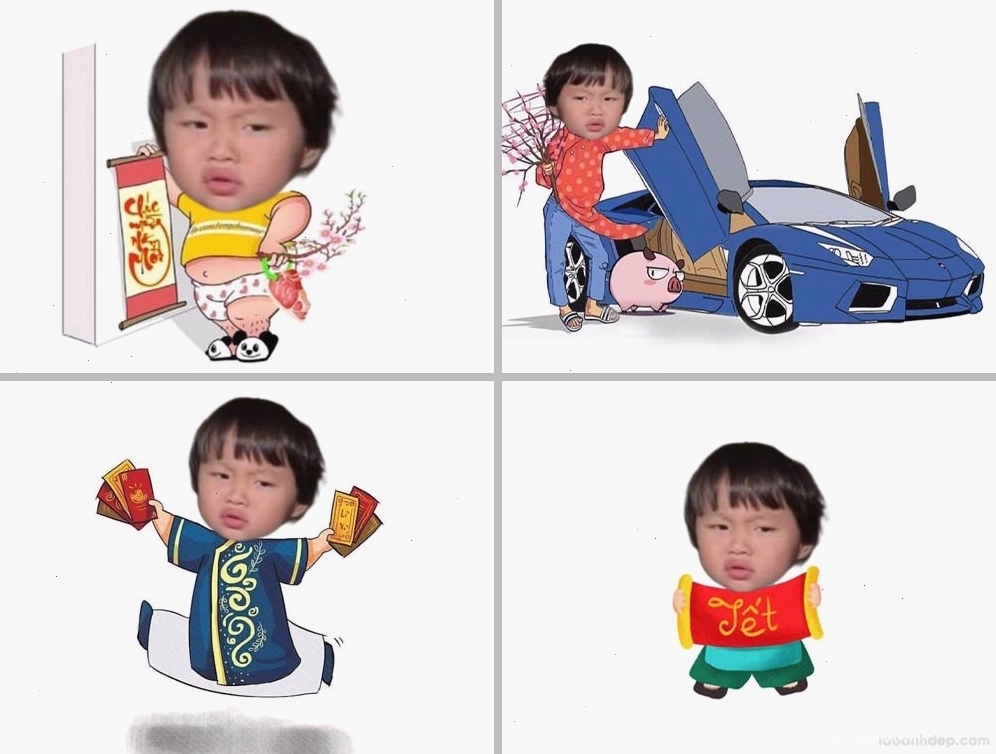 Ảnh đại diện tết chibi cute với tông màu đỏ rực rỡ