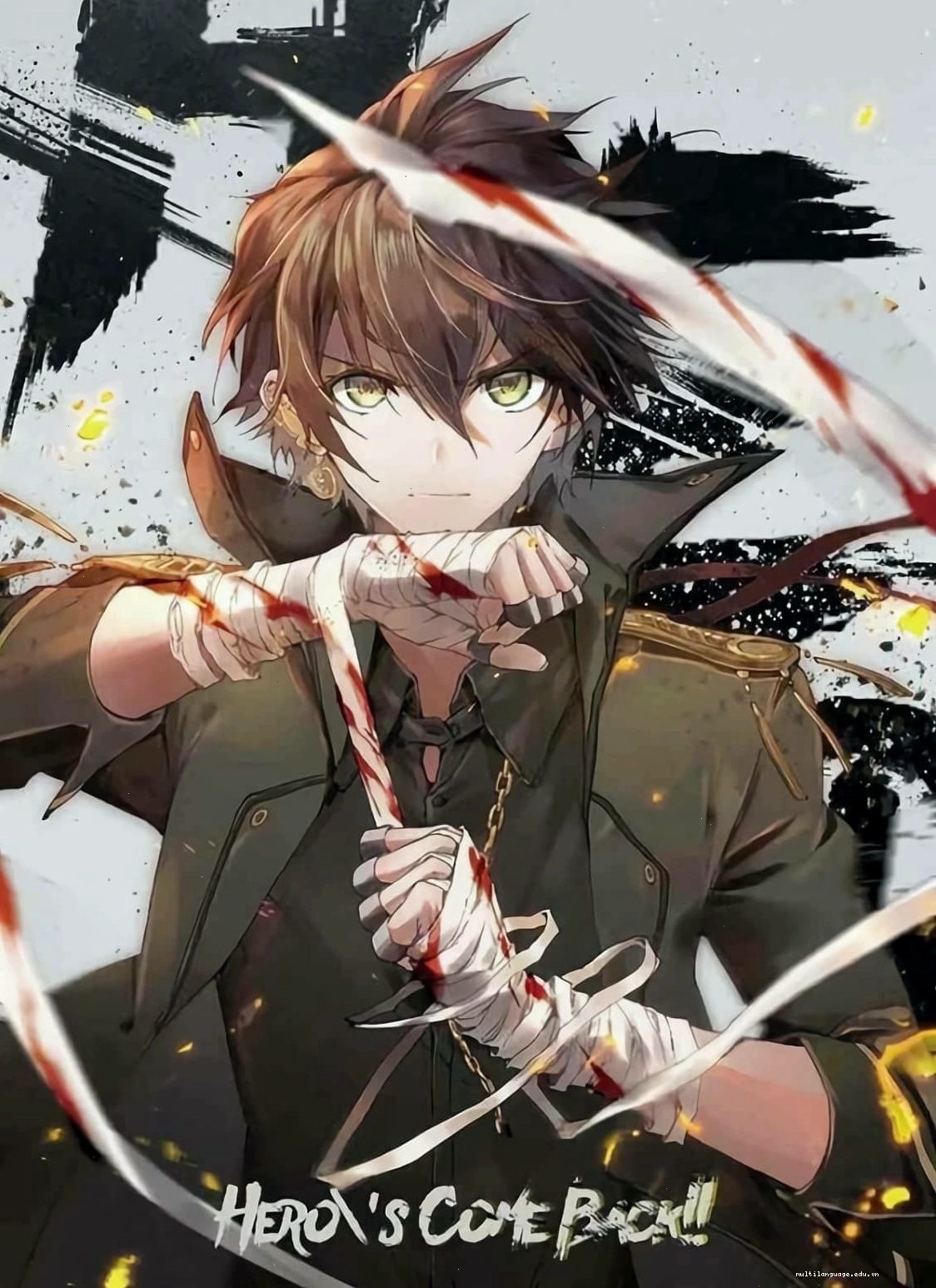 Ảnh nền ngầu boy anime bị thương với ánh mắt đầy suy tư