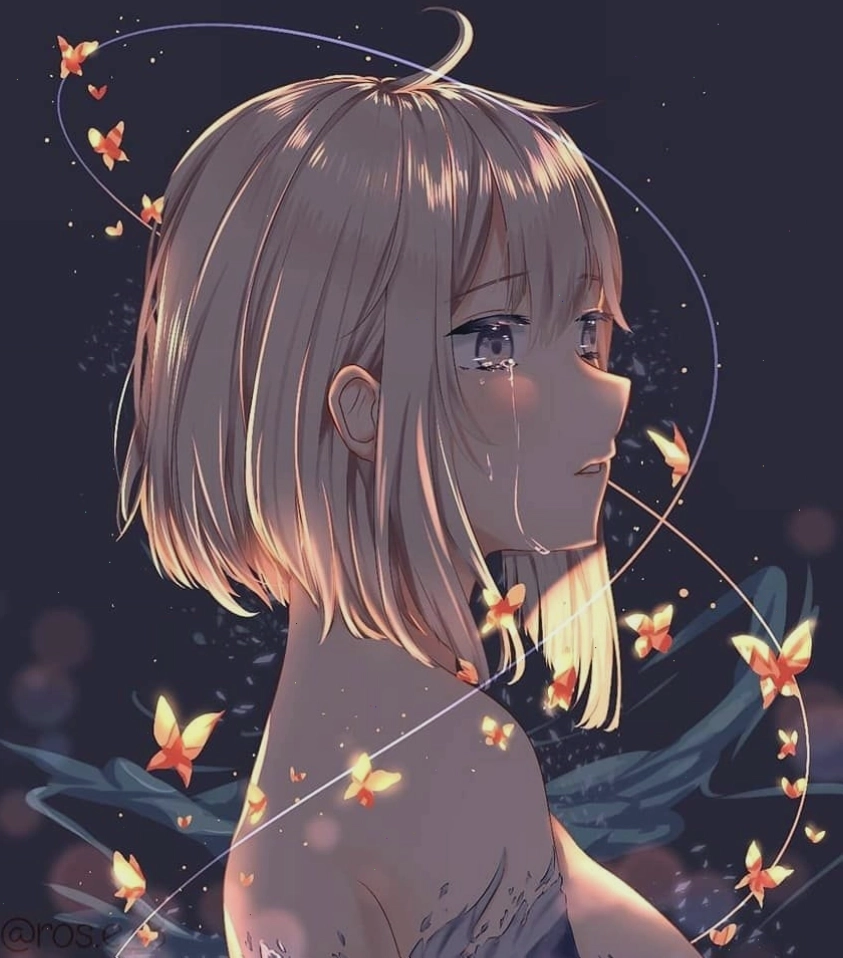 Avatar anime nữ phát sáng trên nền tối