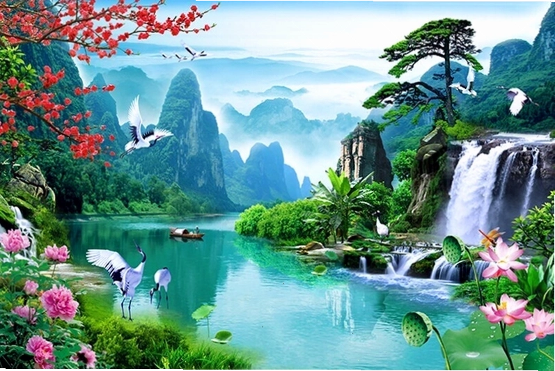 Avatar thiên nhiên với cảnh hồ nước trong veo phản chiếu những đám mây trắng bồng bềnh