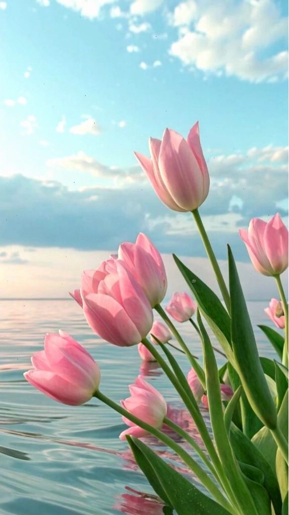 Bình hoa tulip dịu dàng bên khung cửa sổ