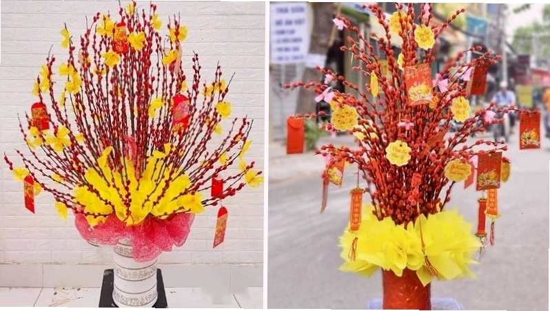 Bình nụ tầm xuân hồng tươi tắn