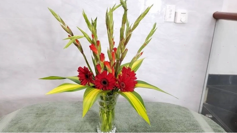 Cách cắm hoa lay ơn với hoa đồng tiền