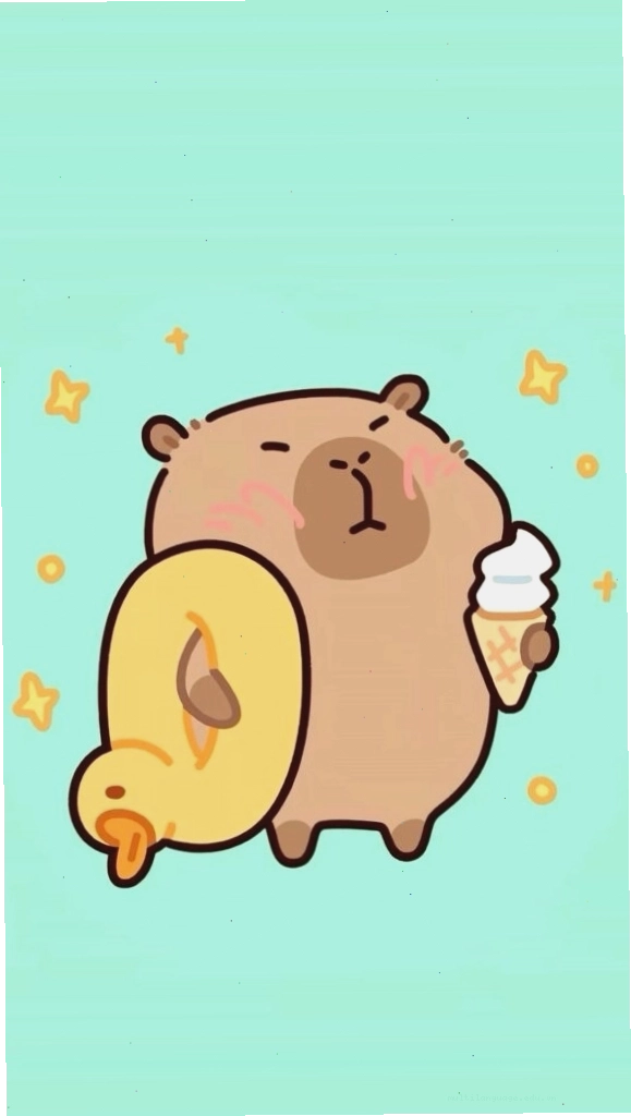 Capybara cõng vịt vàng trên nền xanh