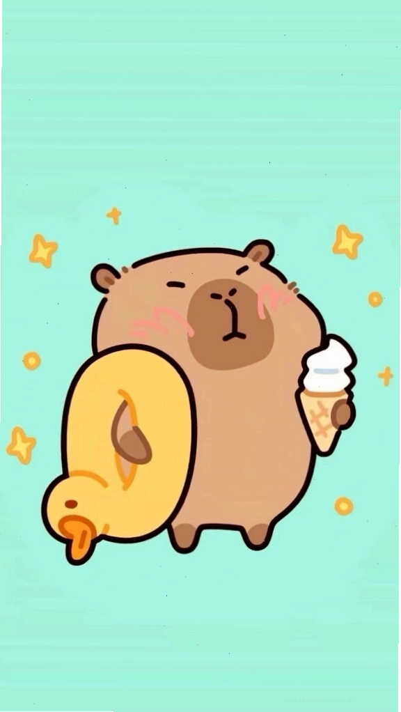 Capybara cõng vịt vàng, vô tri trên nền xanh