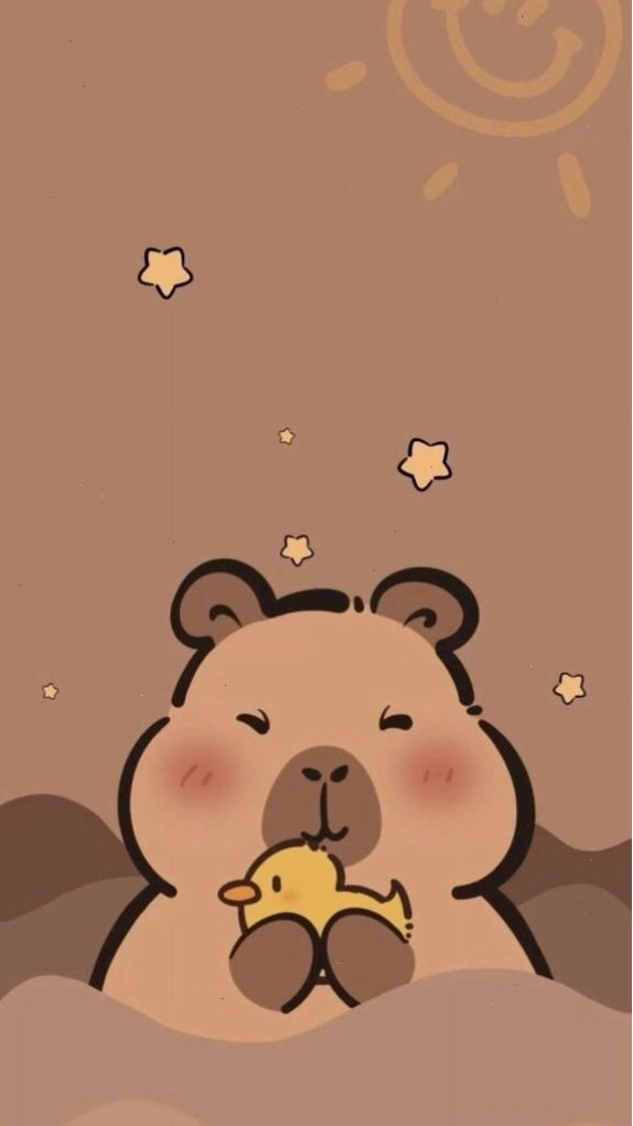 Capybara ôm chú vịt vàng, vẻ mặt vẫn đơ