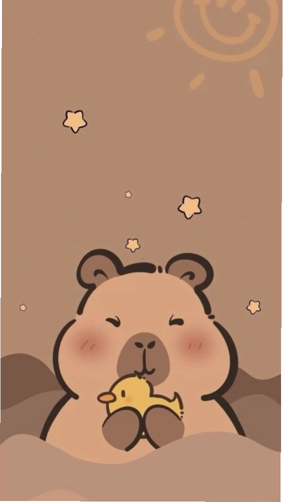 Capybara ôm chú vịt vàng với vẻ mặt đơ