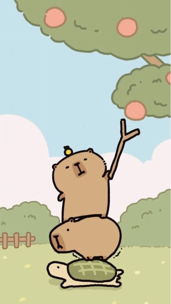 Capybara xếp chồng lên rùa hái quả