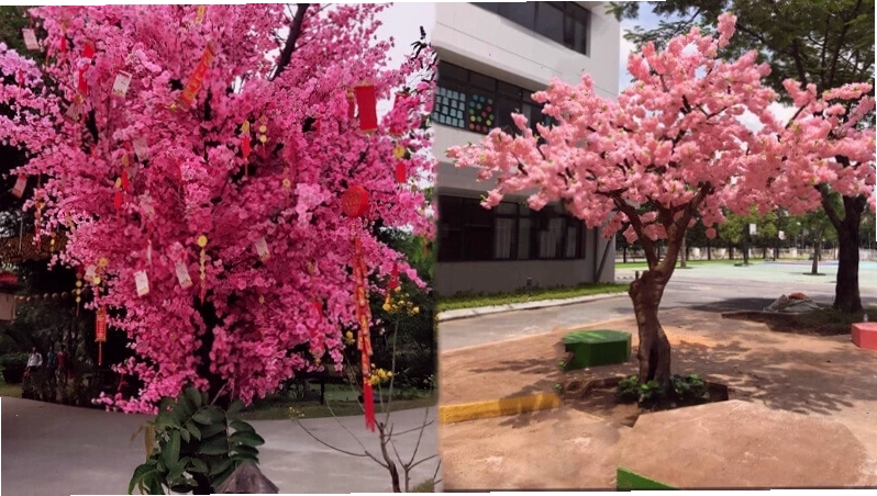 Cây đào giả mang không khí Tết truyền thống