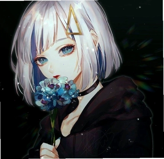 Cô gái anime với mái tóc dài phát sáng trong đêm