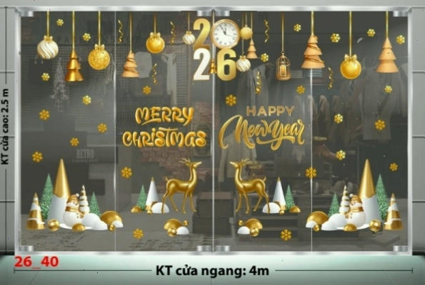 Decal dán tường combo 40 với họa tiết cây thông Noel và quà tặng