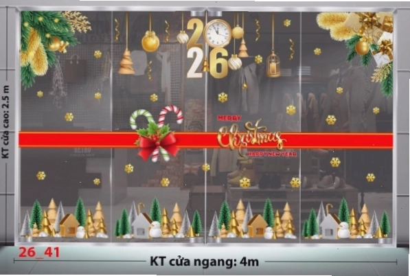 Decal dán tường combo 41 với hình ảnh xe tuần lộc và quà tặng