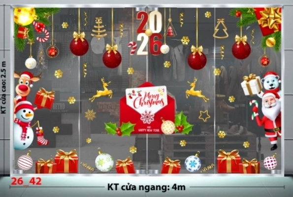 Decal dán tường combo 42 với hình ảnh ông già Noel trên xe tuần lộc