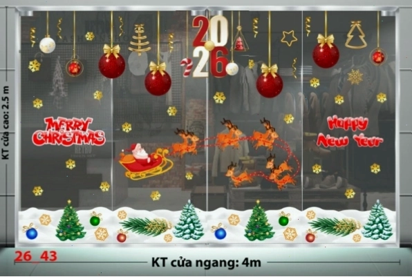 Decal dán tường combo 43 với họa tiết cây thông Noel và ngôi sao