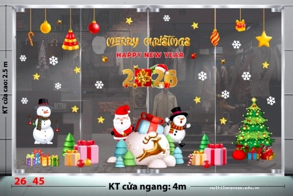 Decal dán tường combo 45 với hình ảnh ông già Noel và xe tuần lộc