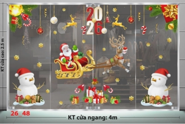 Decal dán tường combo 48 với hình ảnh ngôi nhà nhỏ và cây thông Noel