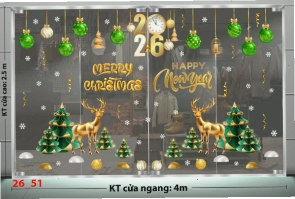 Decal dán tường combo 51 với hình ảnh xe tuần lộc và ông già Noel