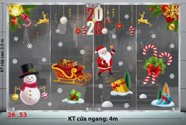 Decal dán tường combo 53 với họa tiết cây thông Noel và ngôi sao