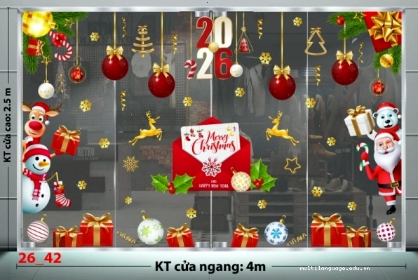 Decal dán tường Decal Noel combo 42 hình xe tuần lộc