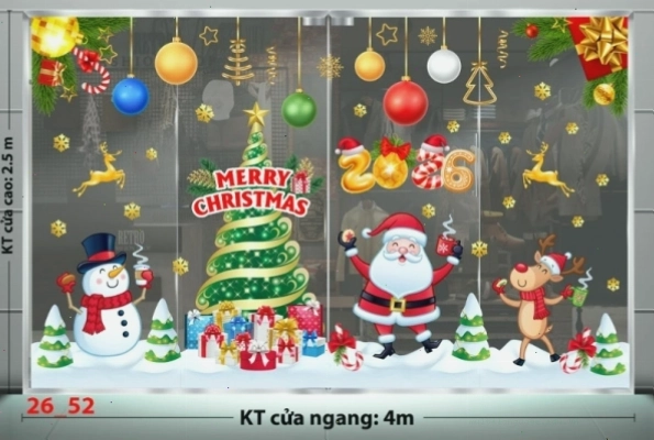 Decal dán tường Decal Noel Combo 52 hình ông già Noel bên cây thông