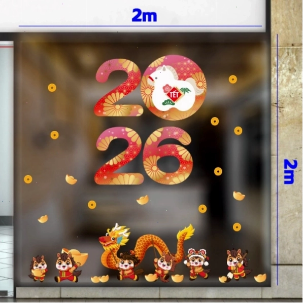 Decal số 2026 Bính Ngọ gia đình ngựa đón xuân