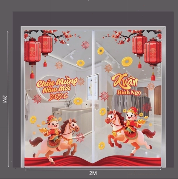 Decal Tết 2026 Thần Tài cưỡi ngựa màu đỏ