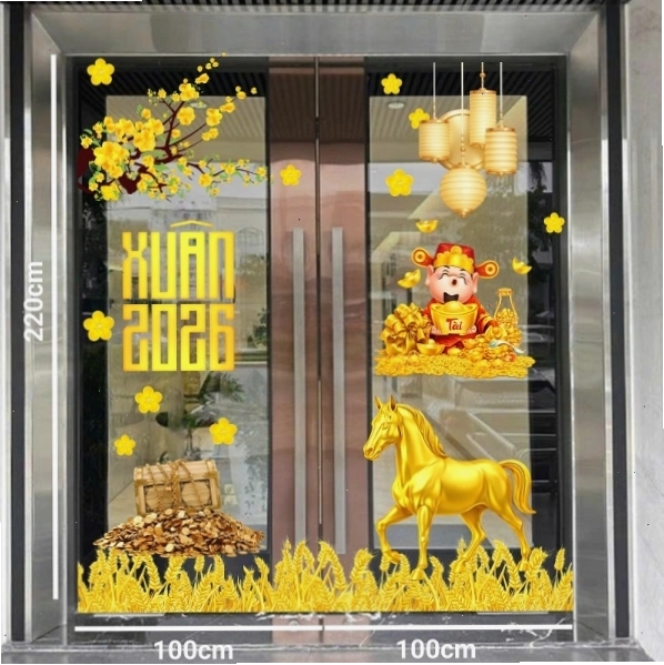 Decal Tết Bính Ngọ 2026 ngựa vàng vui xuân