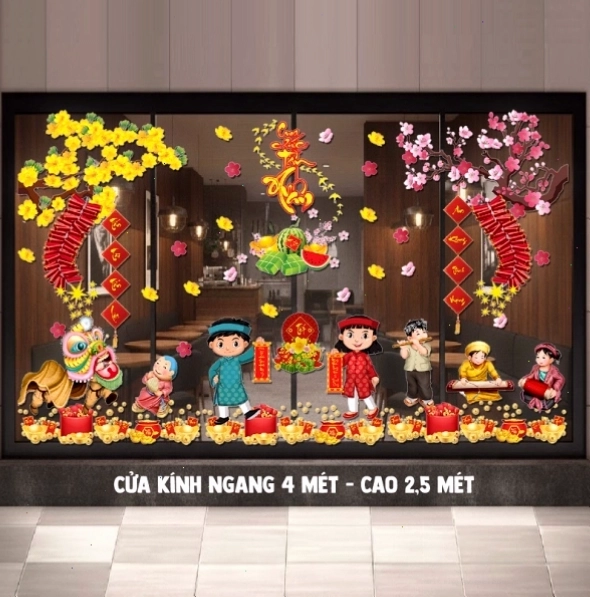 Decal Tết hoa mai đào đón xuân mới