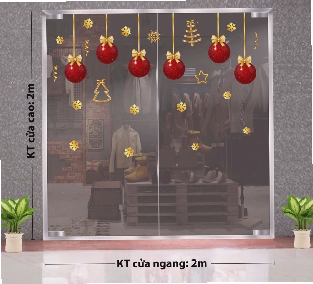DECAL TRANG TRÍ GIÁNG SINH CHÂU NHŨ ĐỎ NƠ VÀNG