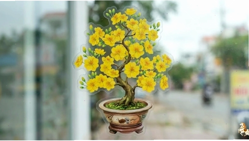 Decal trang trí Tết với gam màu tươi sáng của hoa mai