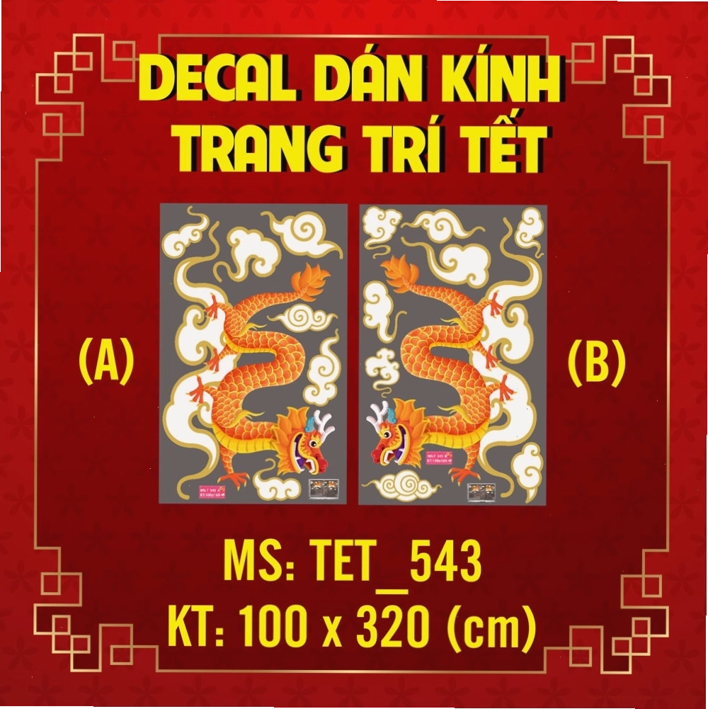 Decal trang trí Tết với hình ảnh đôi rồng bay biểu tượng cho sức mạnh và may mắn