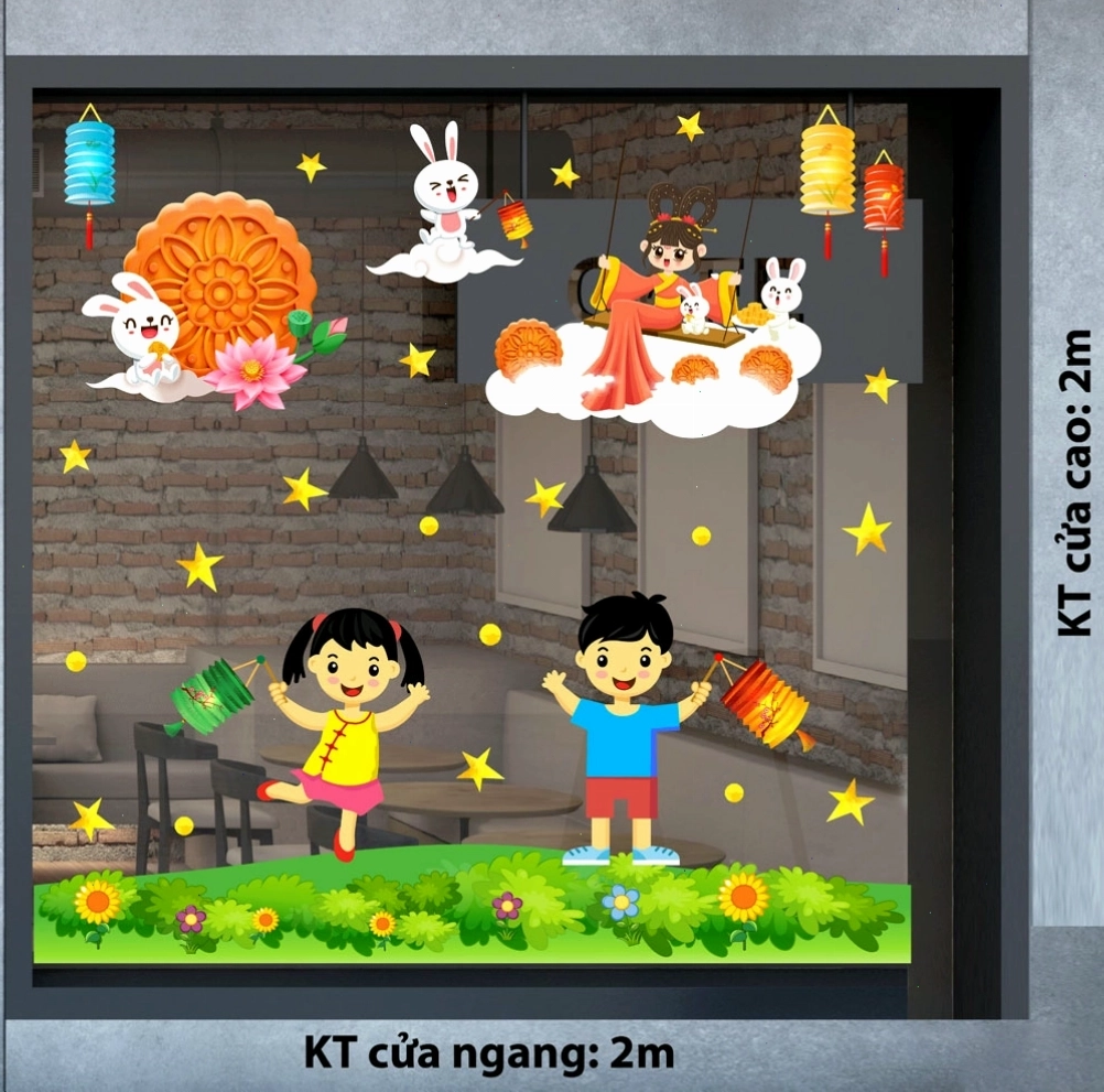 Decal trang trí Trung thu thỏ ngọc đón Trung thu