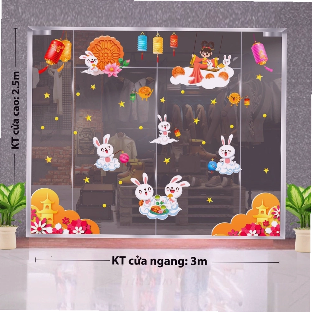 Decal trang trí Trung thu thủ ngọc vui chơi trung thu