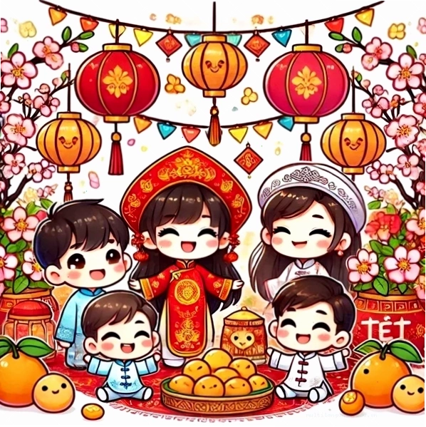Gia đình Chibi quây quần bên mâm cỗ ngày Tết