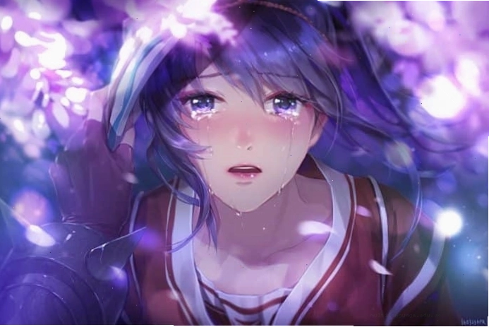 Hình ảnh cô gái anime buồn đang khóc vỡ òa, thể hiện nỗi đau sâu sắc
