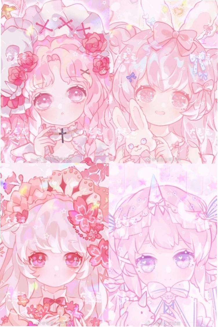 Hình nền anime màu hồng với nhân vật chibi dễ thương
